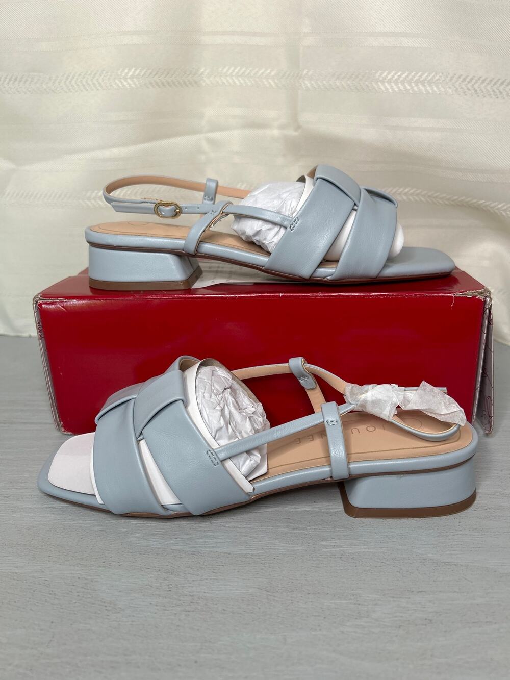 Journee Collection Tabatha Block Heel Ankle Strap Sandals Blue Size 7M